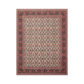9x12 Ivory, Midnight Blue, Rose Color Hand Knotted All-Over 100% Wool Traditional Oriental Rug