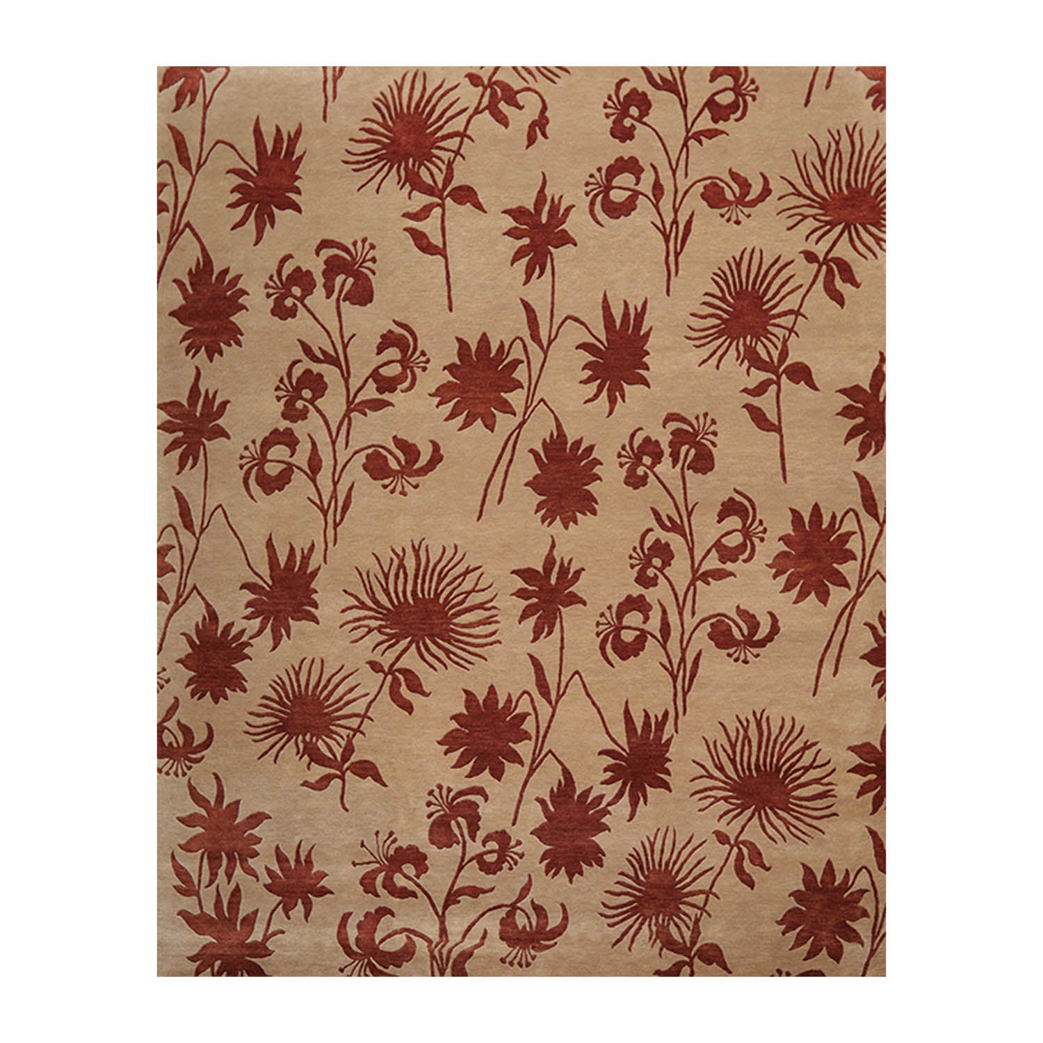 8x10 Tan, Rust, Color Hand Knotted All-Over 100% Wool Transitional Oriental Rug