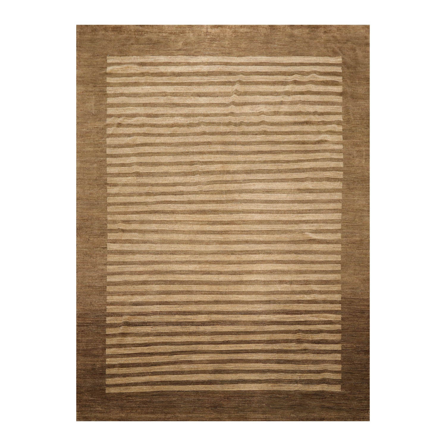9x12 Brown, Tan, Color Hand Knotted Striped 100% Wool Modern Oriental Rug