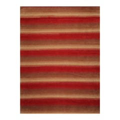 9x12 Brown, Tan, Red Color Hand Knotted Striped 100% Wool Modern Oriental Rug