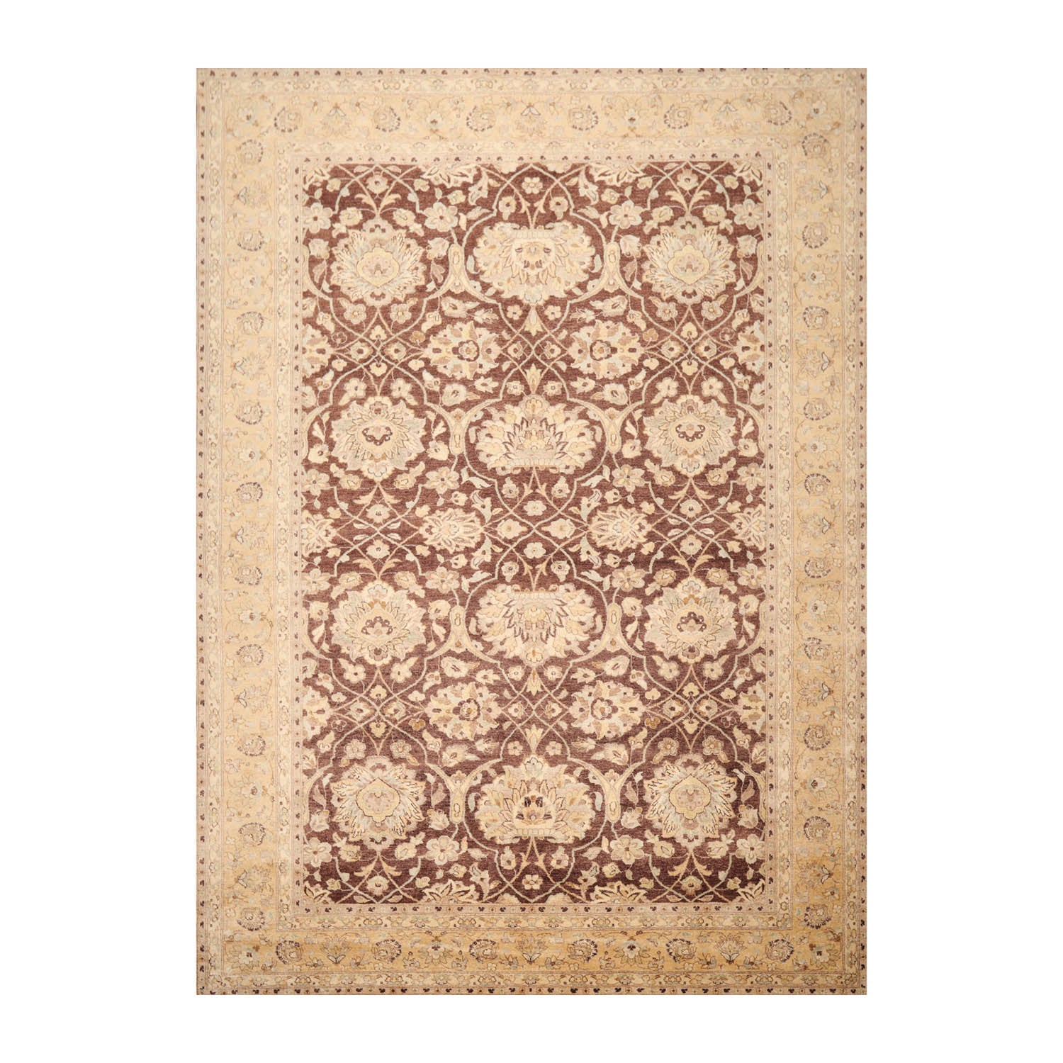 9x12 Brown, Caramel, Beige Color Hand Knotted All-Over 100% Wool Traditional Oriental Rug