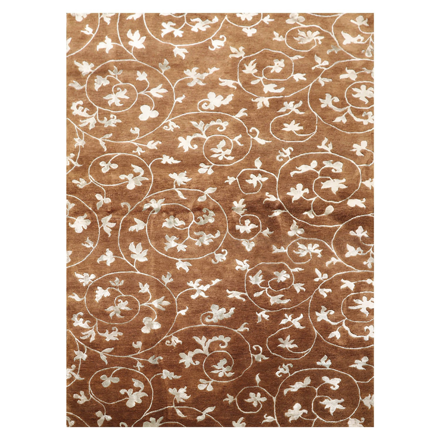 6x9 Brown, Aqua, Color Hand Knotted Floral 100% Wool Transitional Oriental Rug