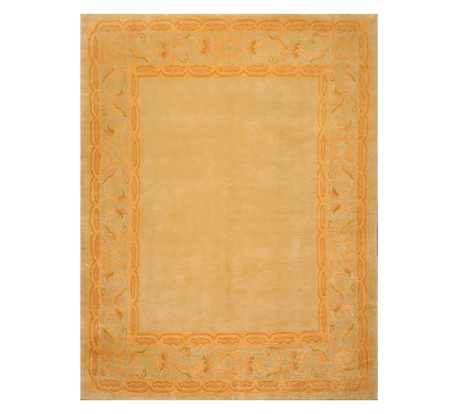 9x12 Beige, Peach, Gold Color Hand Knotted All-Over 100% Wool Traditional Oriental Rug