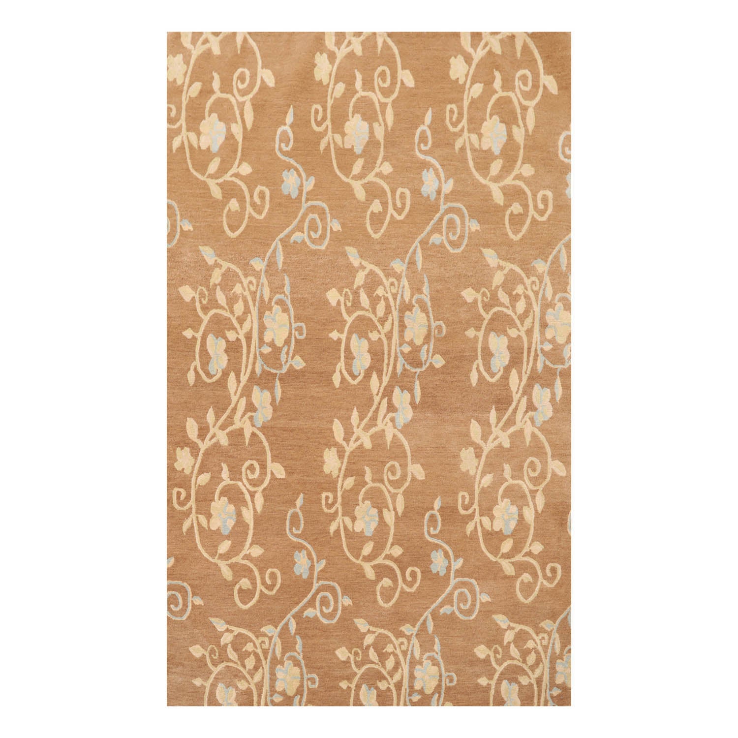 4x6 Caramel, Beige, Aqua Color Hand Knotted All-Over 100% Wool Transitional Oriental Rug