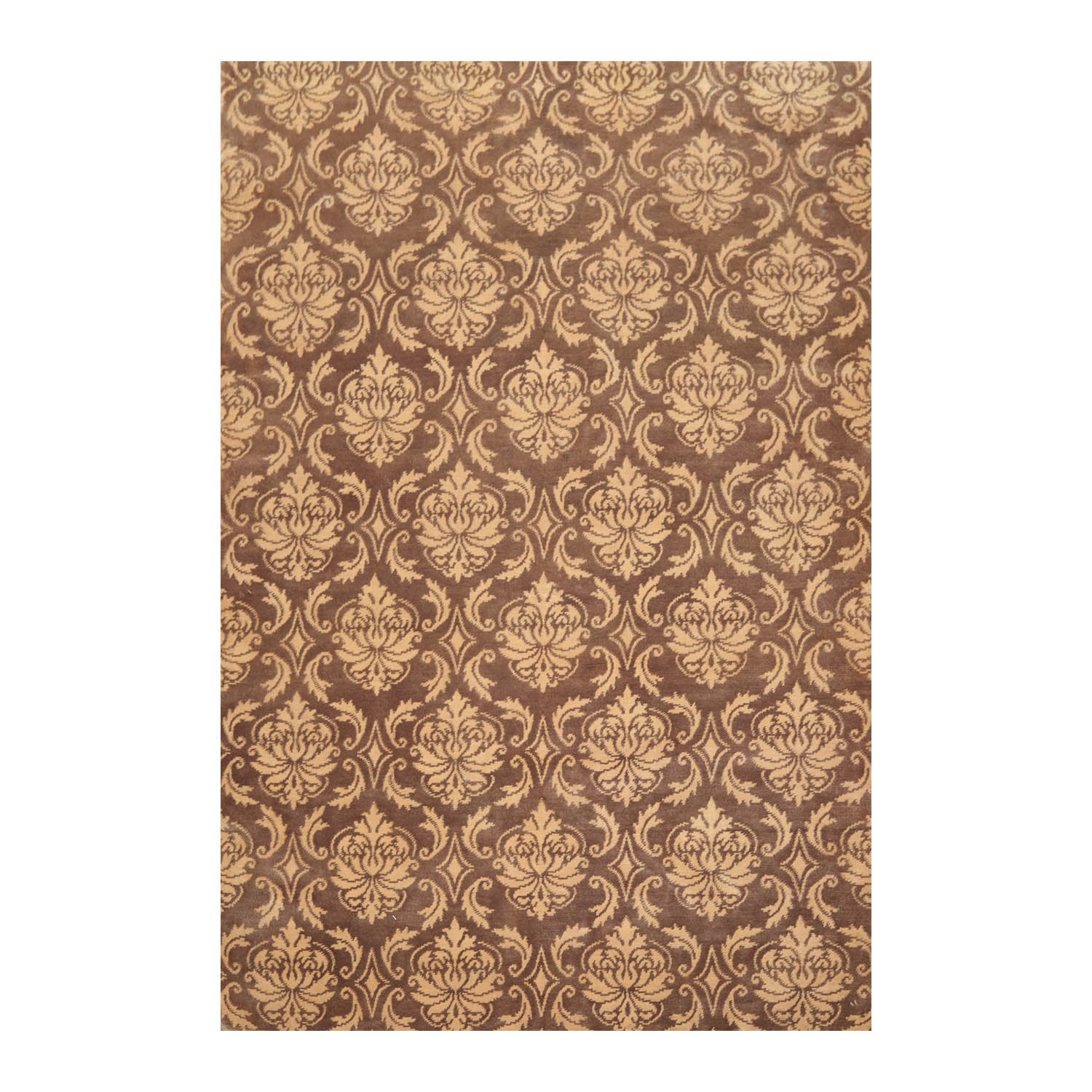6x9 Brown, Caramel, Color Hand Knotted All-Over 100% Wool Transitional Oriental Rug