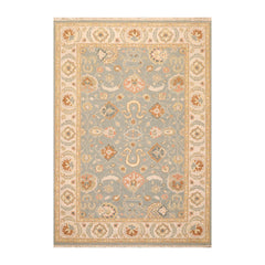 6x9 Slate, Beige, Rust Color Hand Knotted All-Over 100% Wool Traditional Oriental Rug