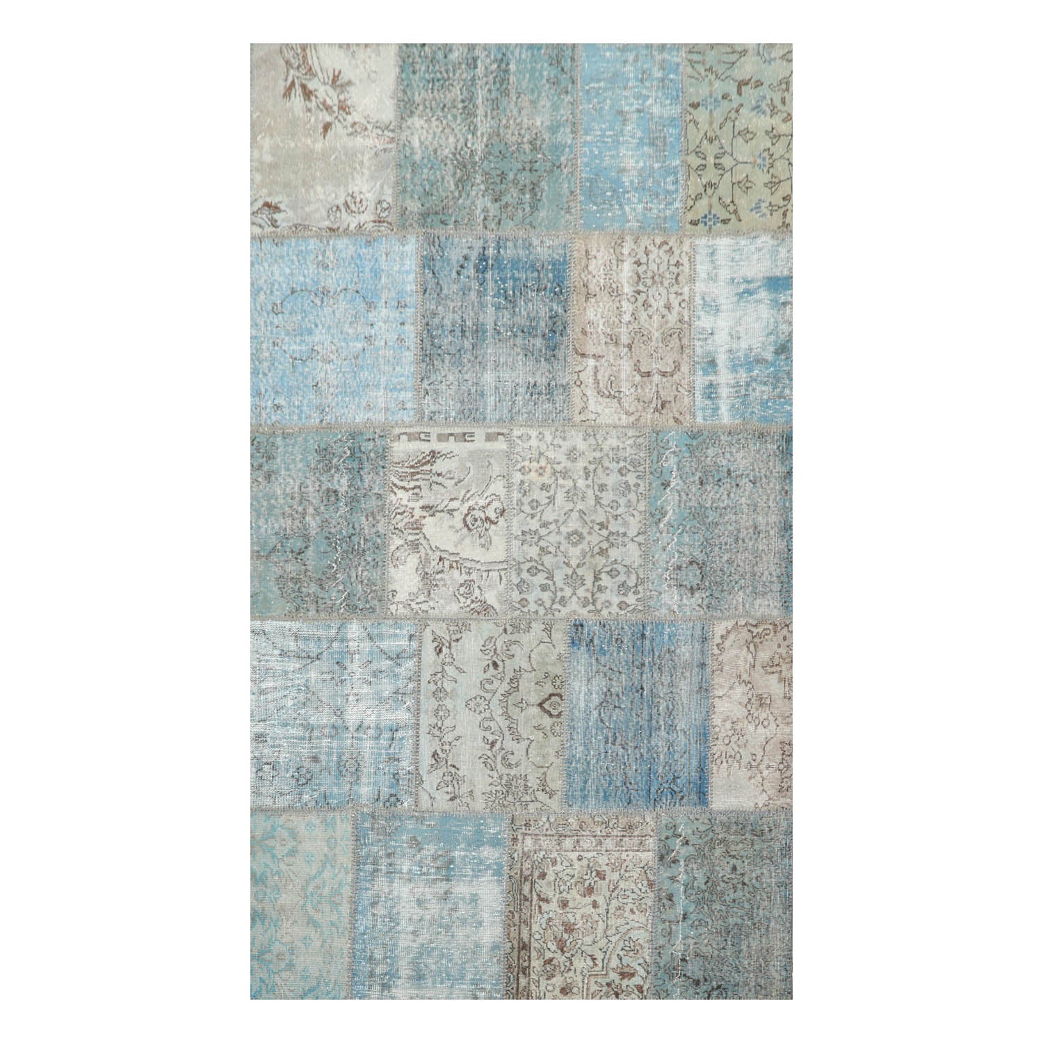 6x9 Blue, Gray, Aqua Color Hand Knotted All-Over 100% Wool Traditional Oriental Rug