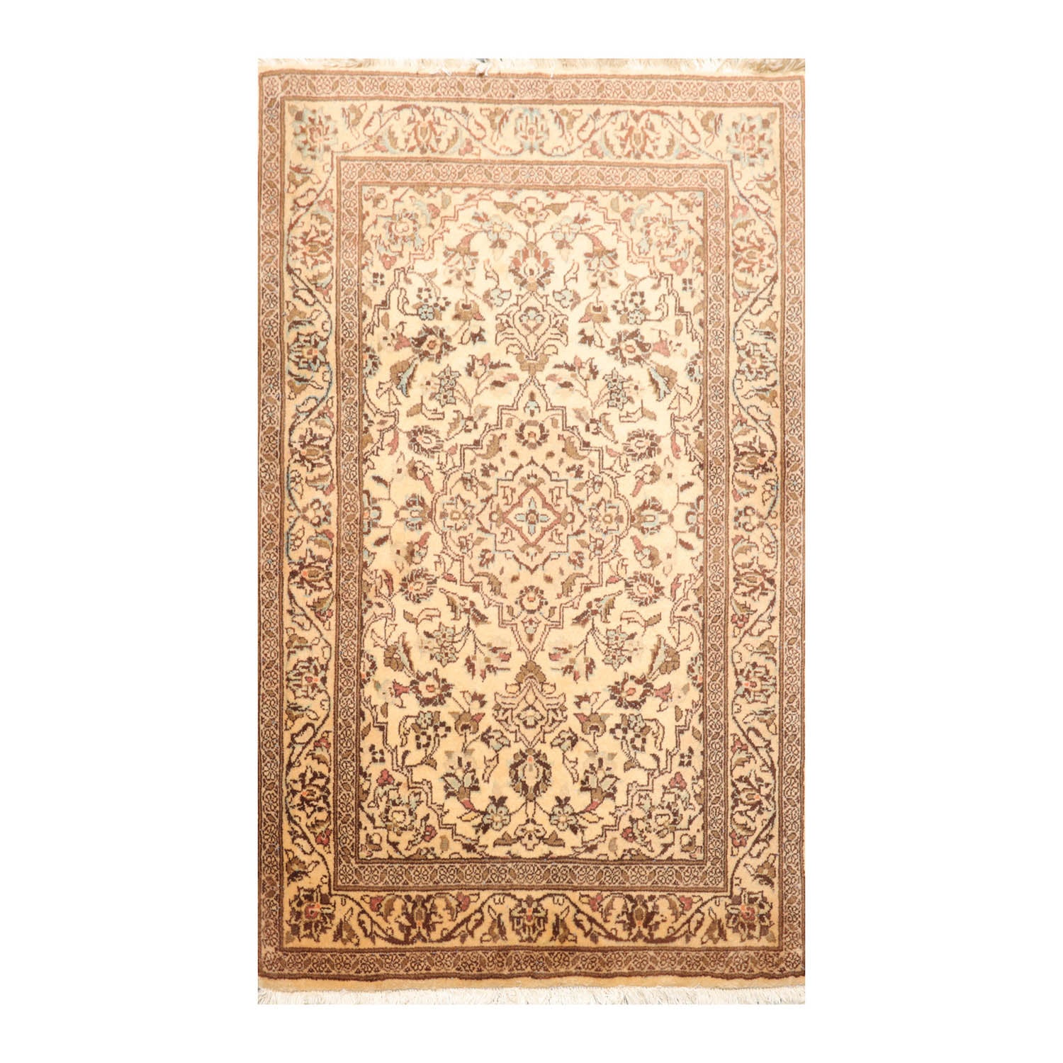 3x5 Caramel, Brown, Aqua Color Hand Knotted All-Over 100% Wool Traditional Oriental Rug
