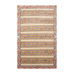 4x6 Beige, Blue, Mustard Color Hand Knotted All-Over 100% Wool Transitional Oriental Rug