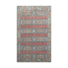 4x6 Celadon, Gray, Burnt Orange Color Hand Knotted All-Over 100% Wool Transitional Oriental Rug