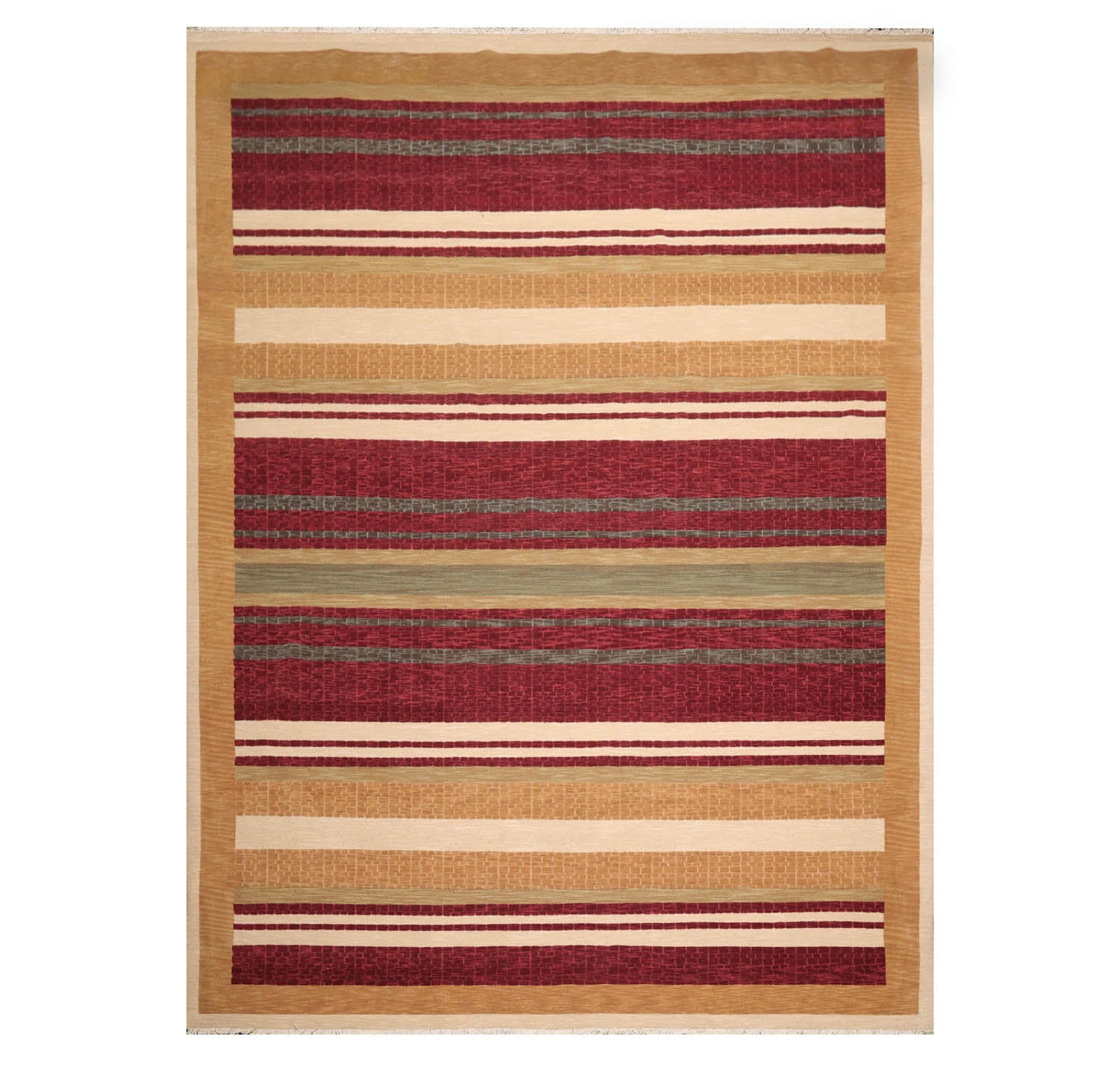 9x12 Burgundy, Tan, Sage Color Hand Knotted All-Over 100% Wool Modern Oriental Rug