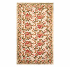 6x9 Beige, Rose, Green Color Hand Knotted All-Over 100% Wool Traditional Oriental Rug