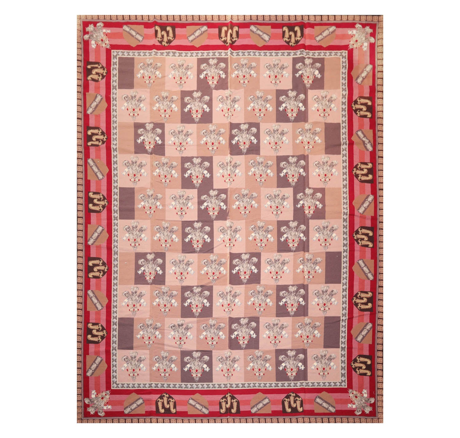 9x12 Rose, Taupe, Gray Color Hand Woven All-Over 100% Wool Traditional Oriental Rug
