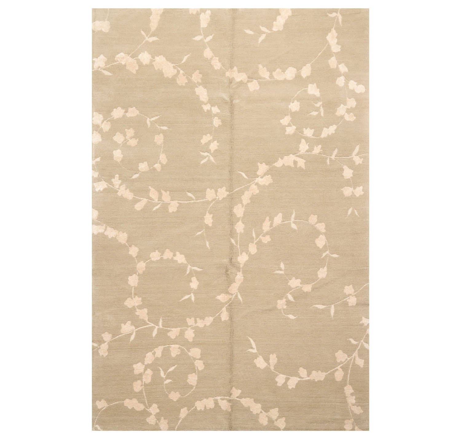 6x9 Gray, Beige, Color Hand Knotted All-Over Wool & Silk Transitional Oriental Rug