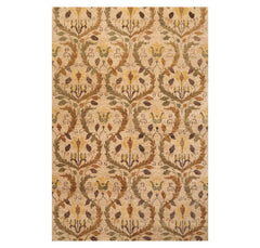 6x9 Tan, Brown, Olive Color Hand Knotted All-Over 100% Wool Traditional Oriental Rug