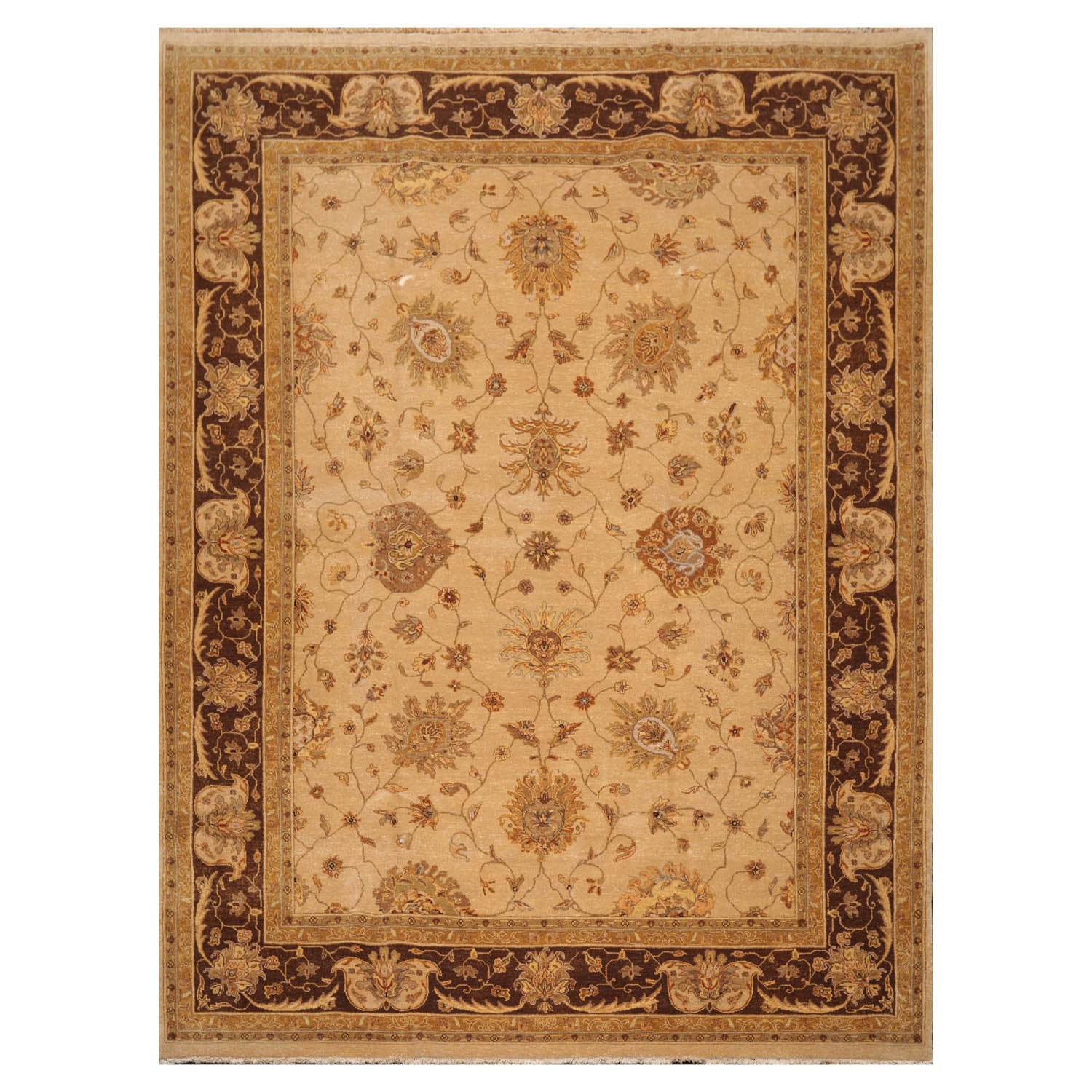 9x12 Tan, Brown, Beige Color Hand Knotted All-Over 100% Wool Traditional Oriental Rug