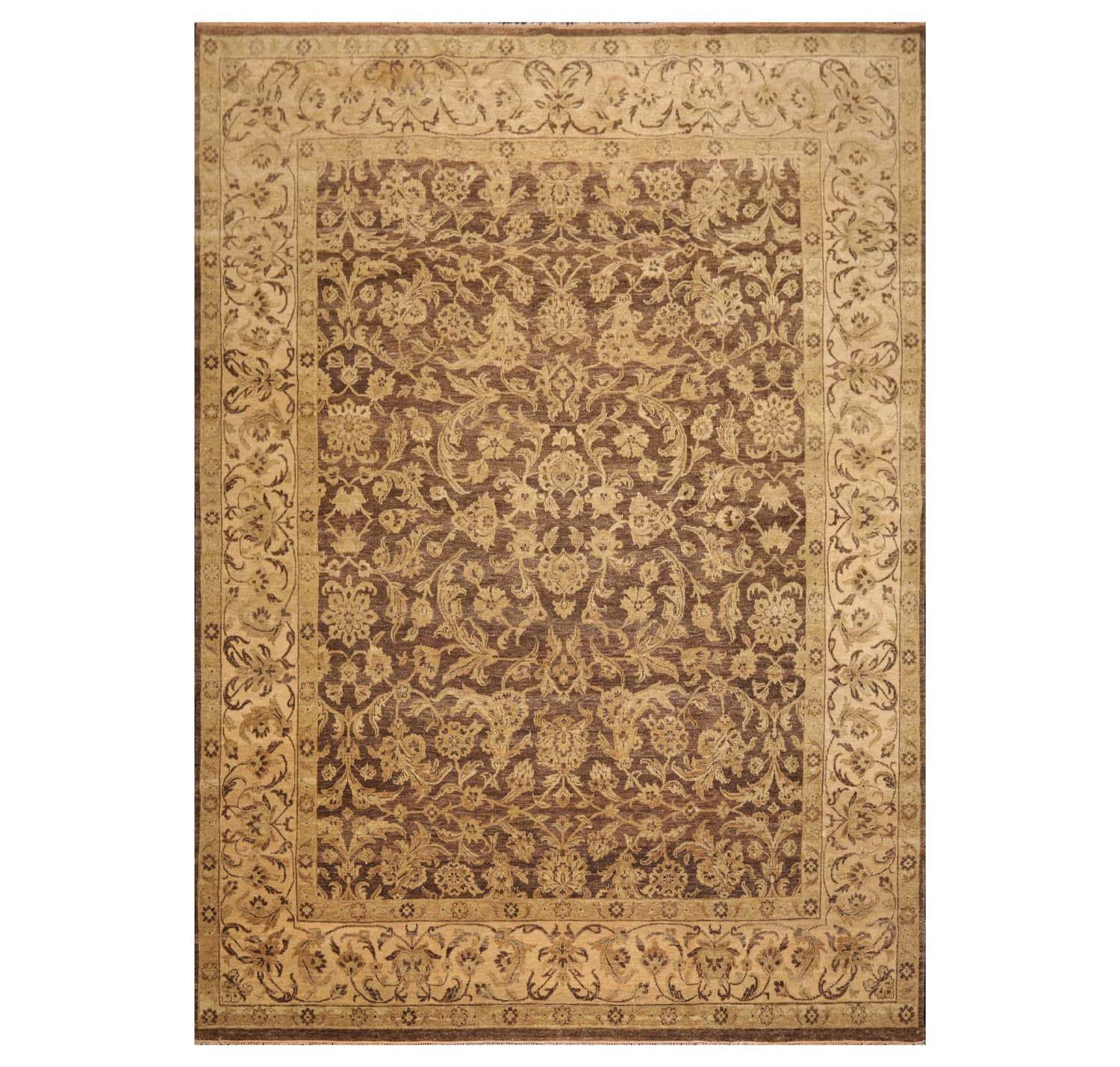 9x12 Brown, Tan, Sage Color Hand Knotted All-Over 100% Wool Traditional Oriental Rug