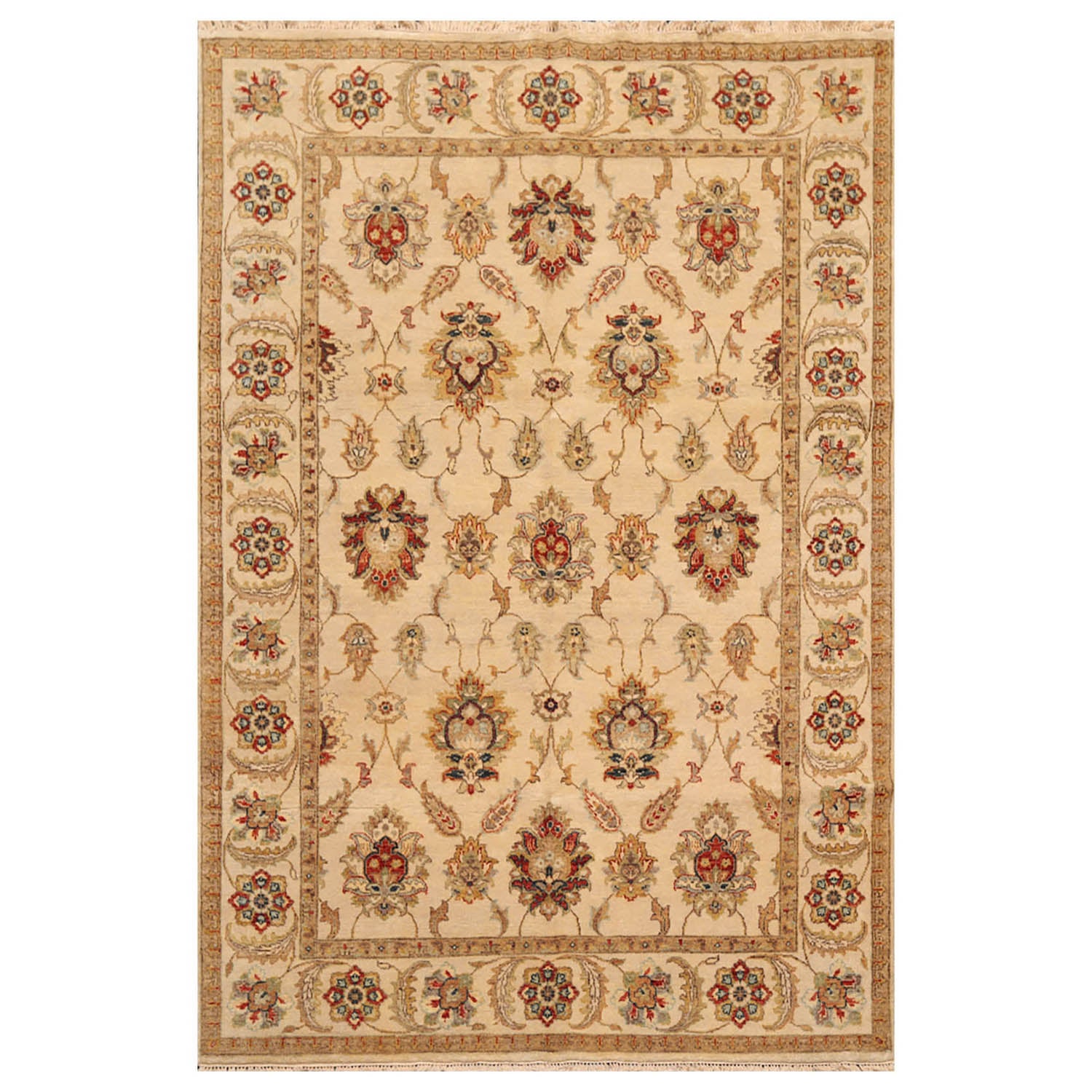 6x9 Beige, Tan, Rust Color Hand Knotted All-Over 100% Wool Traditional Oriental Rug