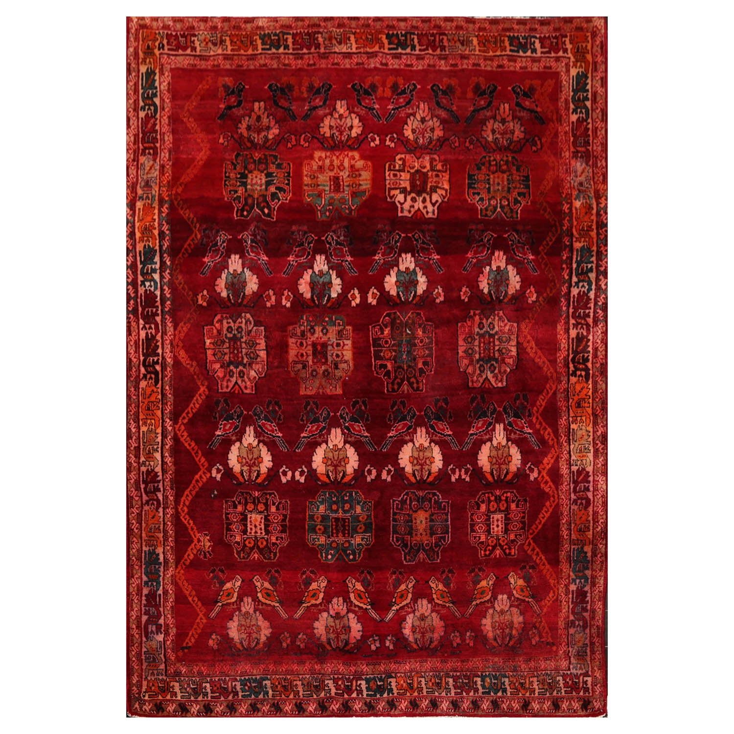 6x9 Rust, Orange, Peach Color Hand Knotted Pictorial 100% Wool Traditional Oriental Rug
