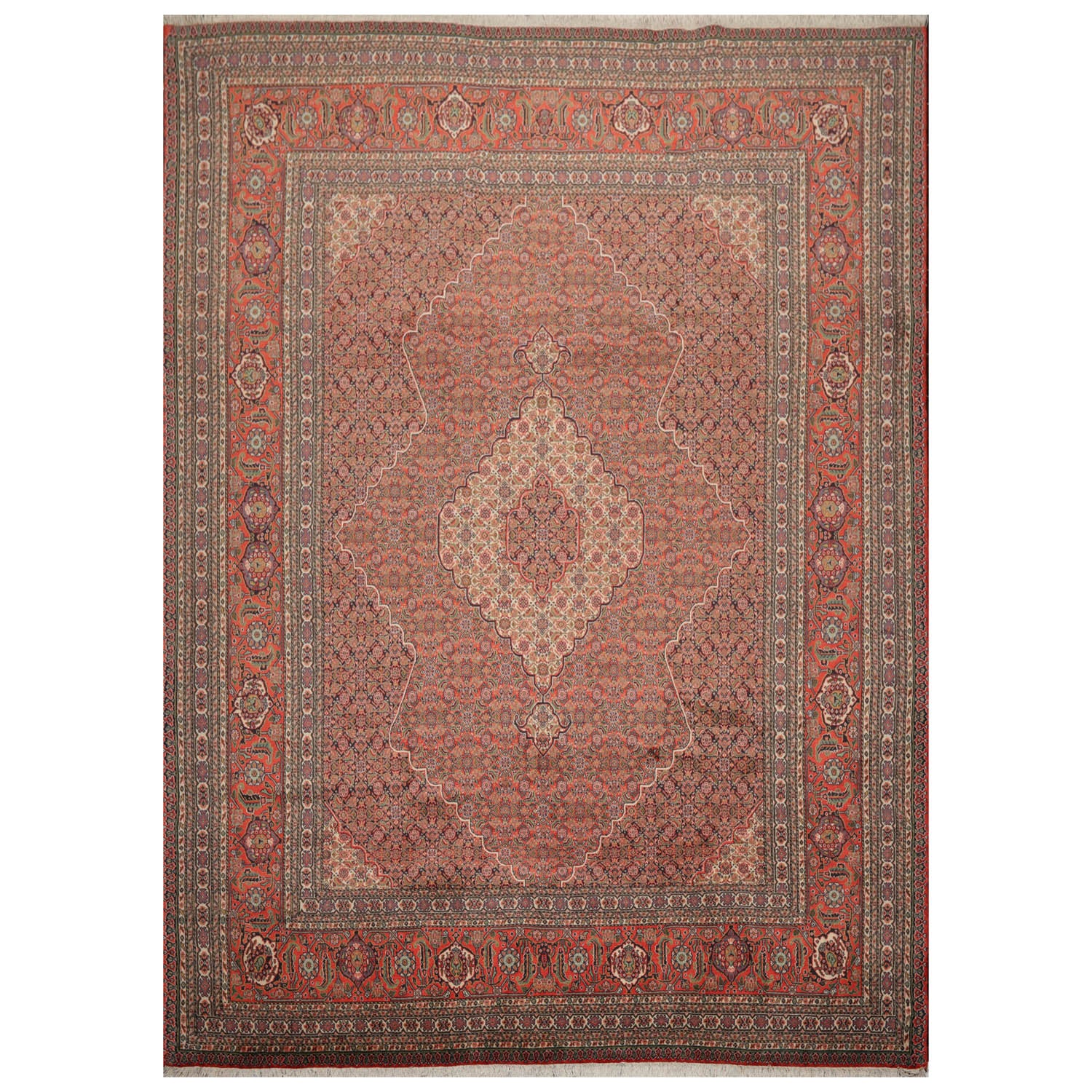 9x12 Coral, Ivory, Rose Color Hand Knotted All-Over 100% Wool Traditional Oriental Rug