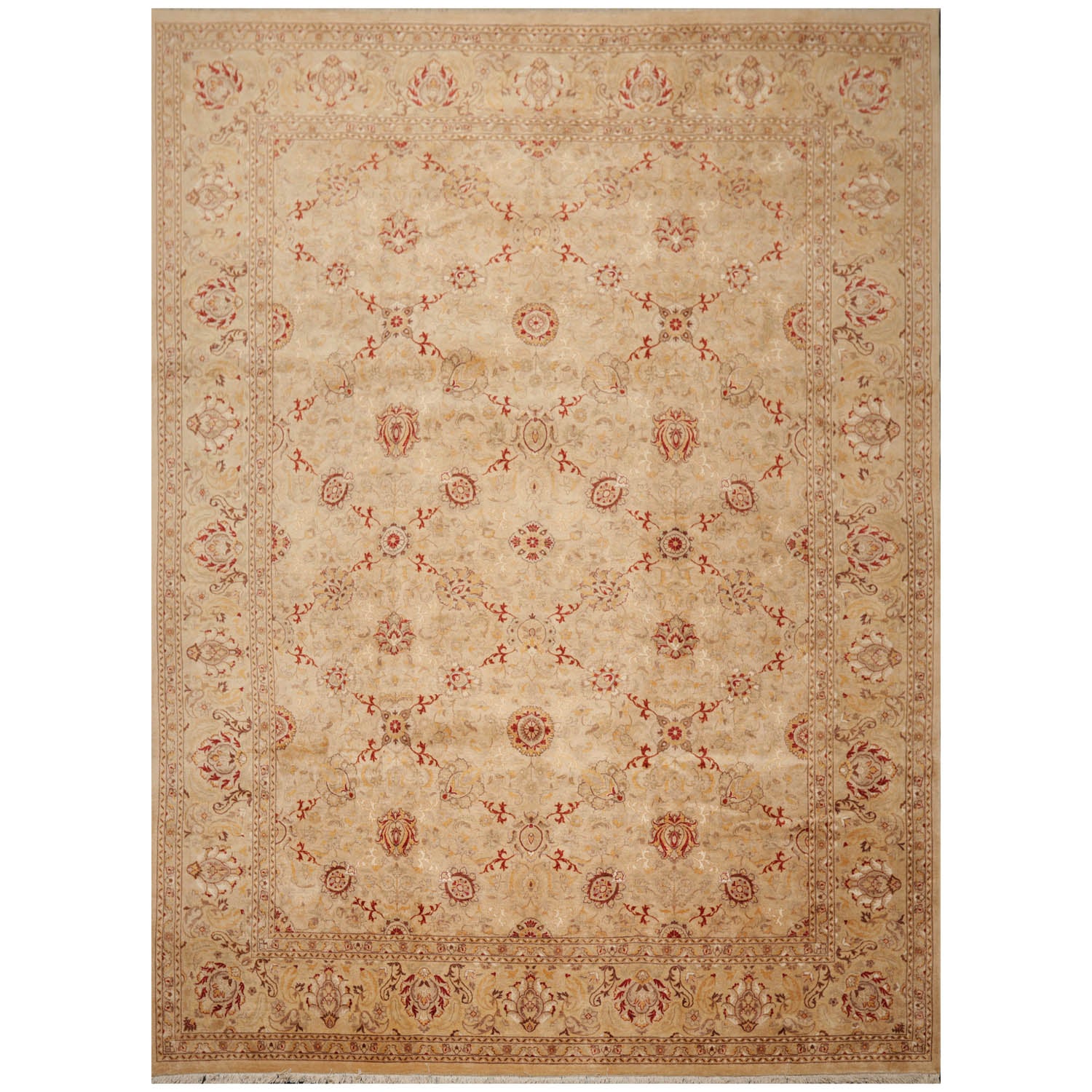 9x12 Beige, Brown, Red Color Hand Knotted All-Over 100% Wool Traditional Oriental Rug