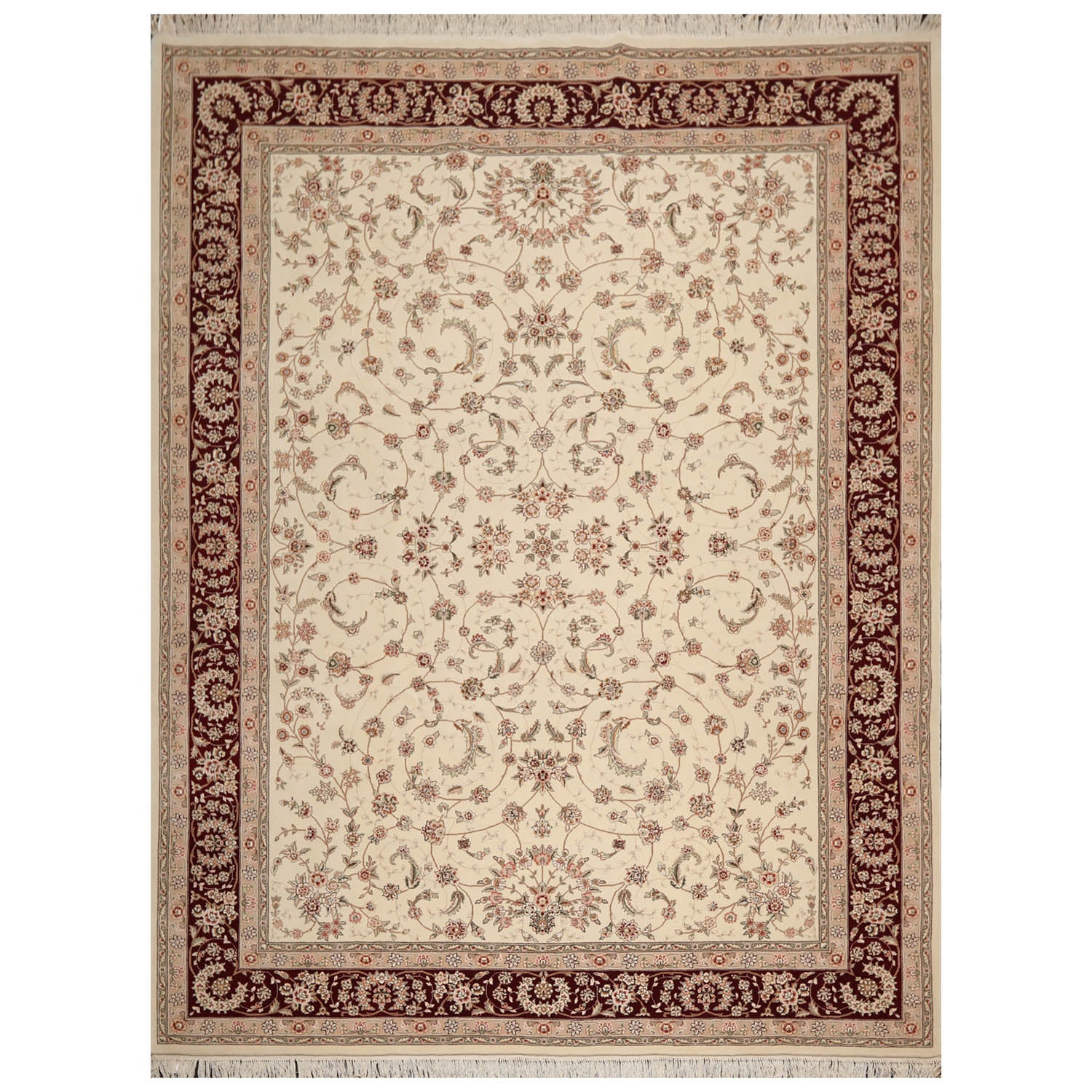 9x12 Cream, Maroon, Gray Color Hand Knotted All-Over 100% Wool Traditional-Persian/Oriental Oriental Rug