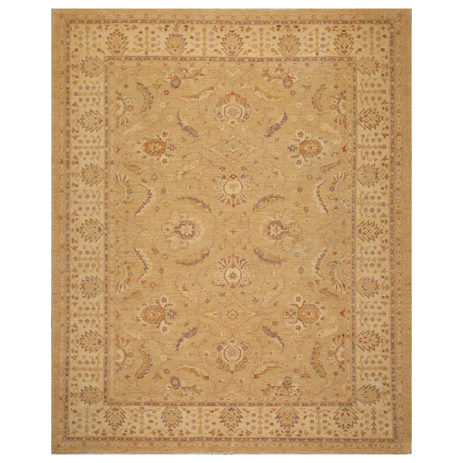 9x12 Tan, Beige, Gray Color Hand Knotted All-Over 100% Wool Traditional Oriental Rug