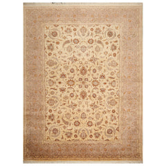 9x12 Ivory, Taupe, Brown Color Hand Knotted All-Over 100% Wool Traditional Oriental Rug