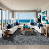 8x10 Blue, Ivory, Brown Color Hand Knotted Sandblast 100% Wool Transitional Oriental Rug