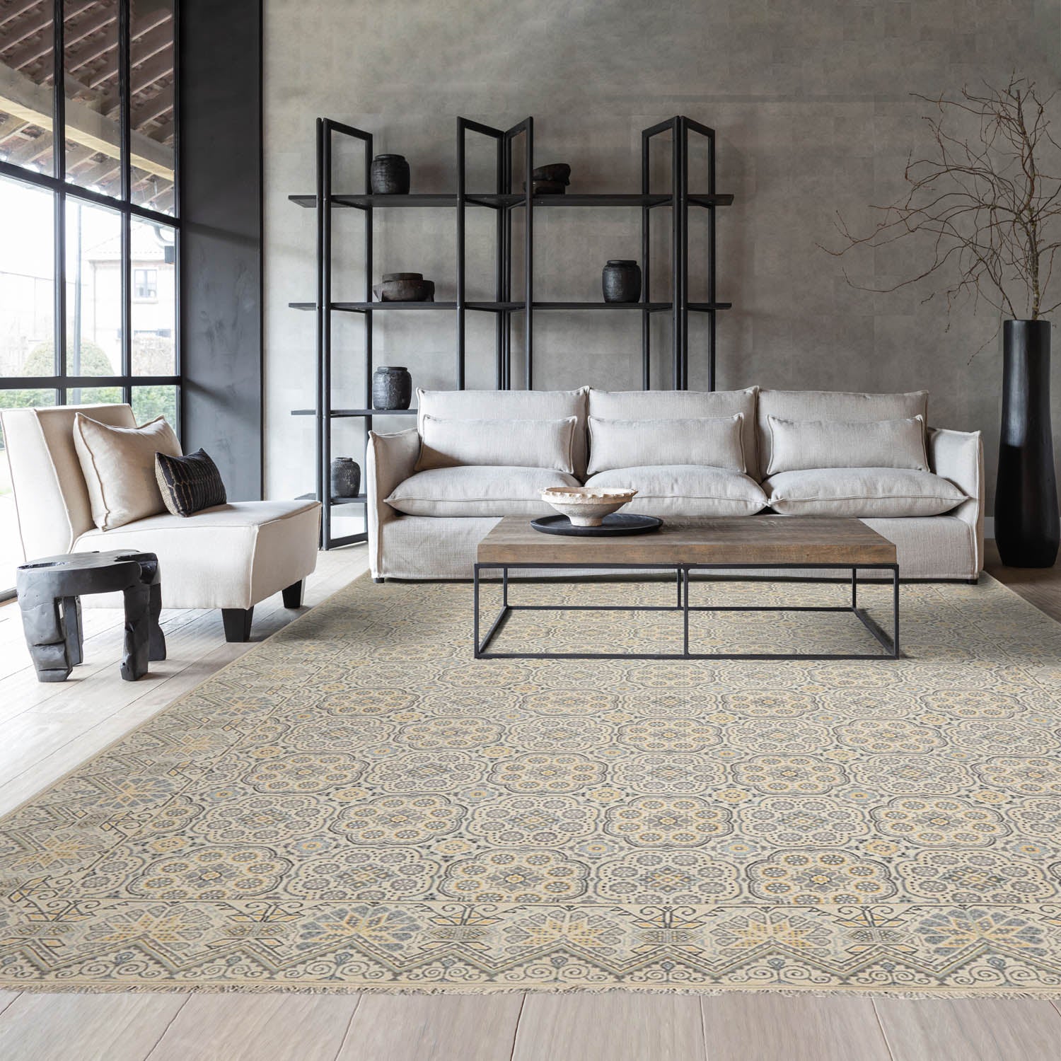 8x10 Beige, Gray, Blue Color Hand Knotted Sandblast 100% Wool Transitional Oriental Rug