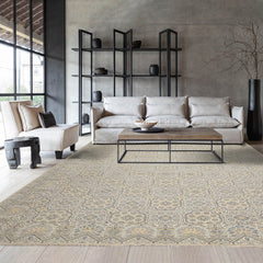 8x10 Beige, Gray, Blue Color Hand Knotted Sandblast 100% Wool Transitional Oriental Rug