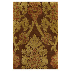 2x3 Brown, Mustard, Rust Color Hand Knotted All-Over Wool & Silk||Wool Transitional Oriental Rug