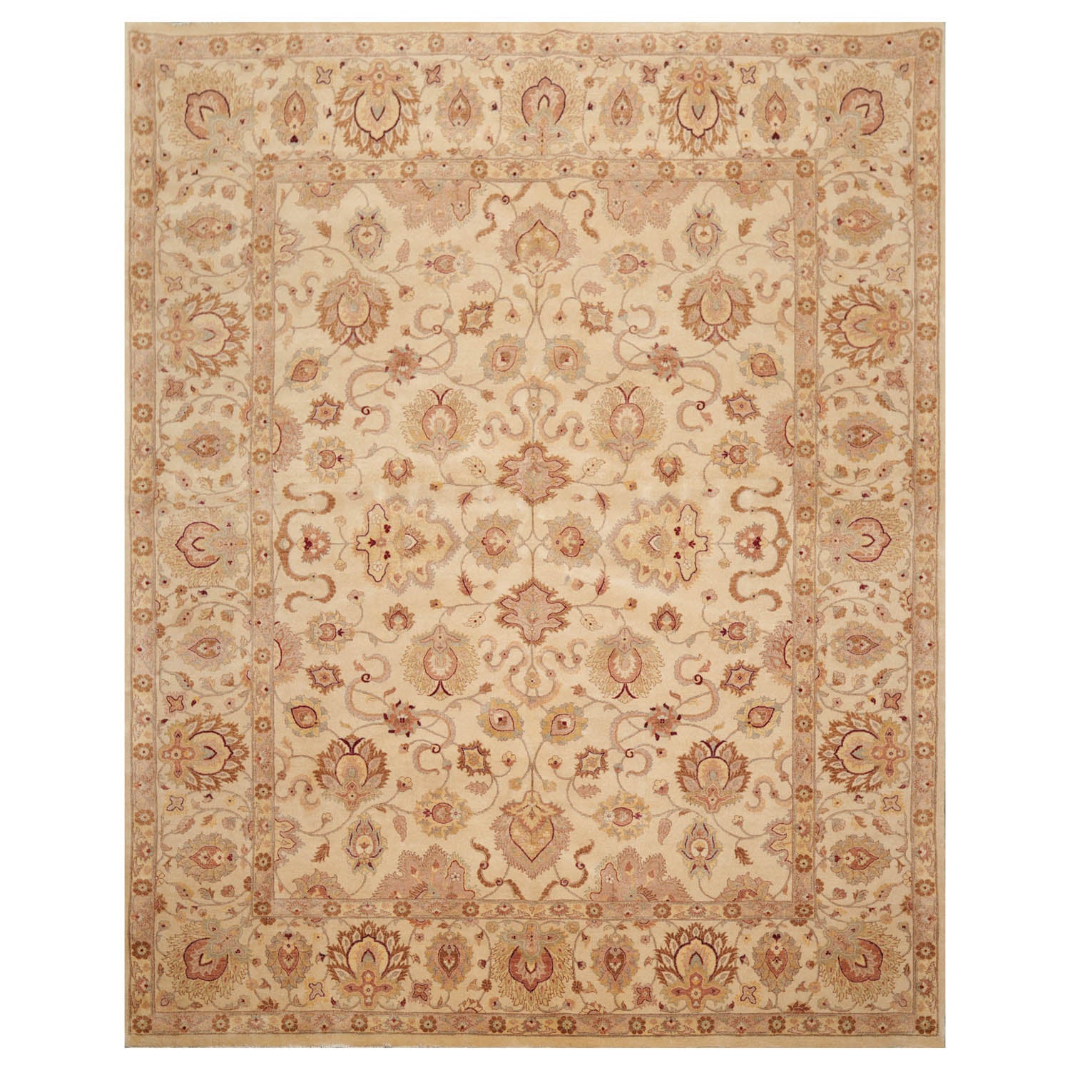 8x10 Beige, Brown, Taupe Color Hand Knotted All-Over 100% Wool Traditional Oriental Rug