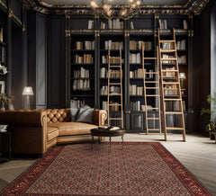 8x10 Ivory, Rose, Black Color Hand Knotted All-Over 100% Wool Traditional Oriental Rug