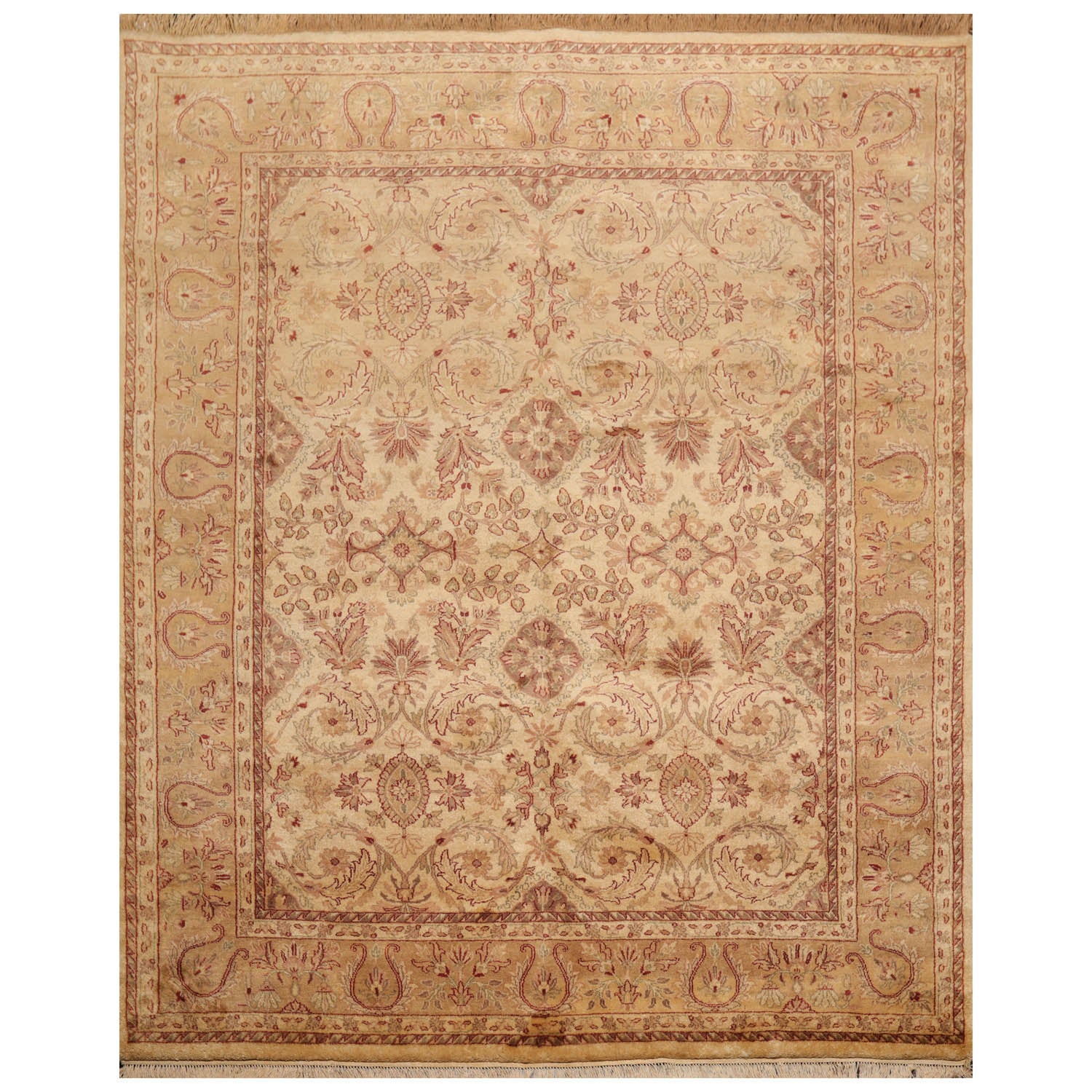 8x10 Beige, Tan, Rust Color Hand Knotted All-Over 100% Wool Traditional Oriental Rug