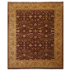 8x10 Burgundy, Light Gold, Brown Color Hand Knotted All-Over 100% Wool Traditional Oriental Rug