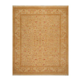 8x10 Tan, Gold, Coral Color Hand Knotted All-Over 100% Wool Traditional Oriental Rug