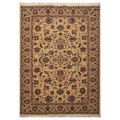 4x6 Tan, Blue, Taupe Color Hand Knotted All-Over 100% Wool Traditional Oriental Rug