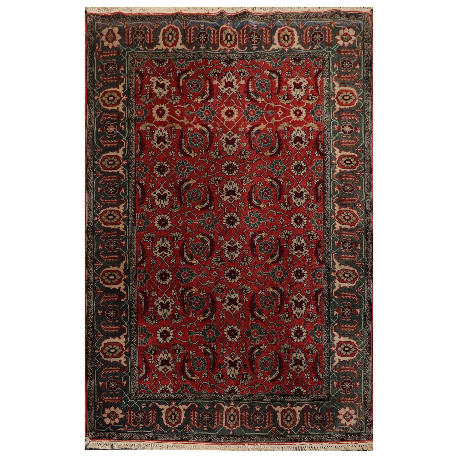 4x6 Antique Rose, Teal, Beige Color Hand Knotted All-Over 100% Wool Traditional Oriental Rug