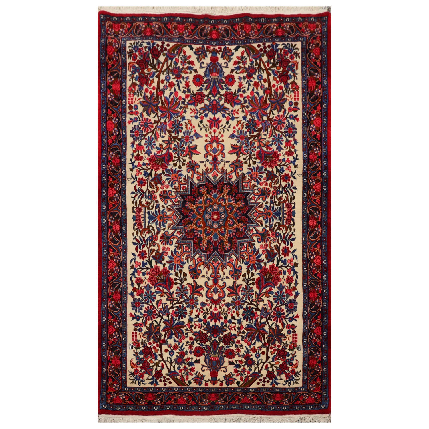 4x6 Ivory, Navy, Red Color Hand Knotted All-Over 100% Wool Traditional Oriental Rug