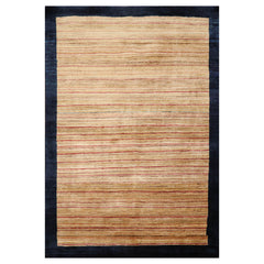 4x6 Beige, Navy, Tan Color Hand Knotted Striped 100% Wool Modern Oriental Rug