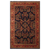 6x9 Navy, Antique Rose, Mint Color Hand Knotted All-Over 100% Wool Traditional Oriental Rug
