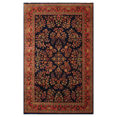 6x9 Navy, Antique Rose, Mint Color Hand Knotted All-Over 100% Wool Traditional Oriental Rug