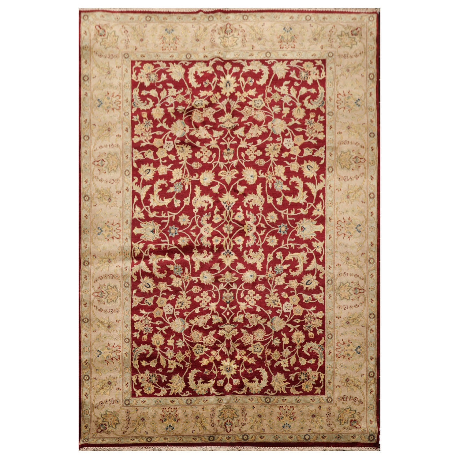6x9 Wine, Taupe, Beige Color Hand Knotted All-Over 100% Wool Traditional Oriental Rug