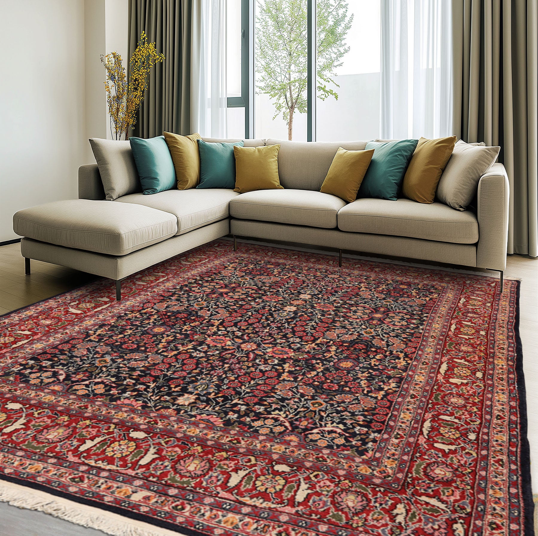 6x9 Black, Gray, Green Color Hand Knotted All-Over 100% Wool Traditional Oriental Rug