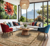 6x9 Beige, Brown, Multi Color Hand Knotted All-Over 100% Wool Traditional Oriental Rug