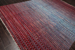 9x12 Blue, Burgundy, Red Color Hand Knotted Grass 100% Wool Contemporary Oriental Rug