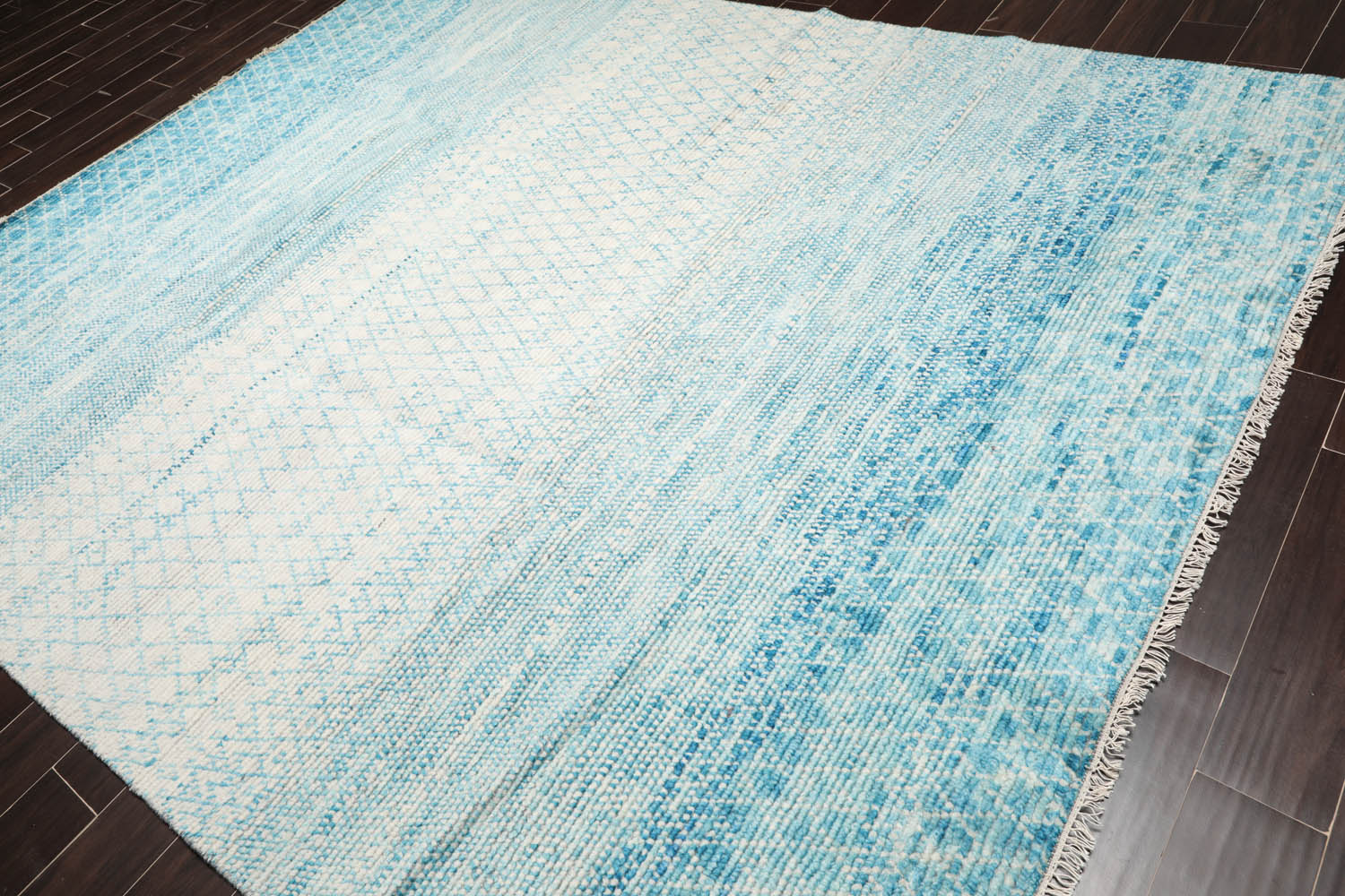 8x10 Ivory, Aqua, Color Hand Knotted Grass 100% Wool Modern Oriental Rug
