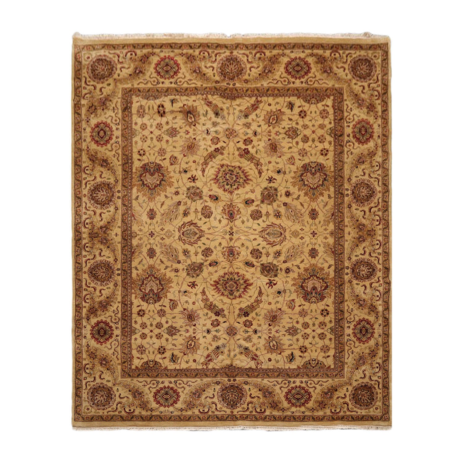 8x10 Gold, Tan, Rust Color Hand Knotted All-Over 100% Wool Traditional Oriental Rug