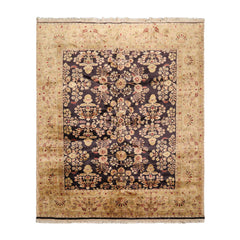 8x10 Dark Chocolate, Light Gold, Rose Color Hand Knotted All-Over 100% Wool Traditional Oriental Rug